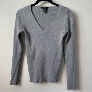 Grey Ribbed V Neck Sweater Streetwear Society Size SL